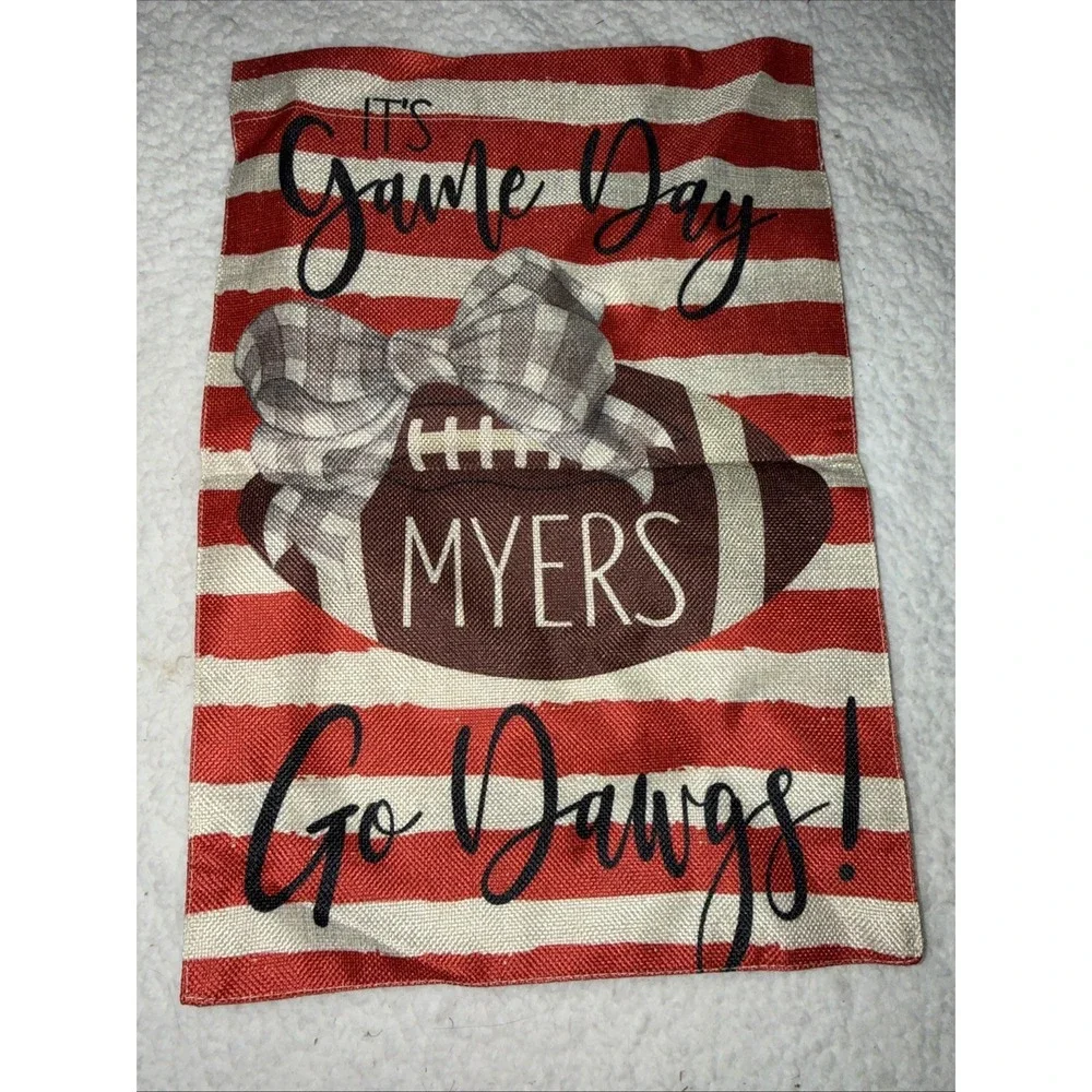 Football Game Day Garden Flag Sports Yard Go Dawgs Personalized Myers Bow